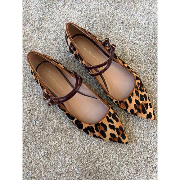 By Anthropologie Abbott Double Strap Leopard Flats Tan, Black Size 10 - Picture 3 of 12